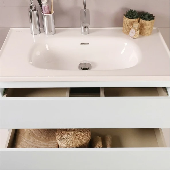 Kobos Simple 60 cm Çekmeceli Banyo Dolabı Seti Bianco - Resim 6