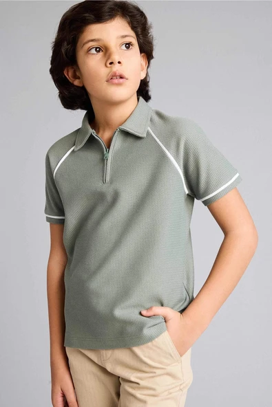 Defacto G0952A8GN1107 Yeşil Regular Fıt Polo Yaka Kısa Kollu Polo Tişört Erkek Çocuk ürün görseli 1