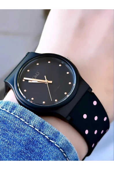 Unisex Su Geçirmez Plastik Kordon Kol Saati  Siyah ürün görseli 1