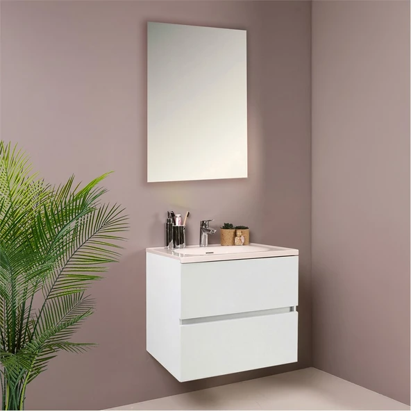 Kobos Simple 60 cm Çekmeceli Banyo Dolabı Seti Bianco - Resim 2