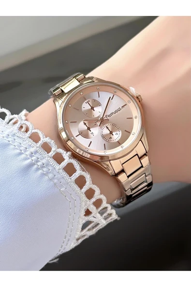 Kadın Yuvarlak Taşlı Gold Kadran Gold Metal Kordon Kol Saati  Rose ürün görseli 1
