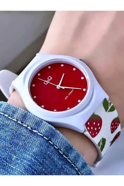 Unisex Su Geçirmez Plastik Kordon Kol Saati  Beyaz Kırmızı ürün görseli 1