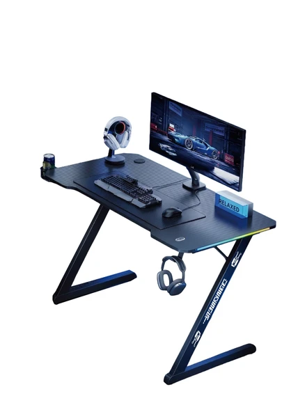 VIYERO ARMOR GD-12002E-2-BLK Z AYAK RGB KARBON FIBER E-SPOR OYUNCU MASASI ürün görseli 1
