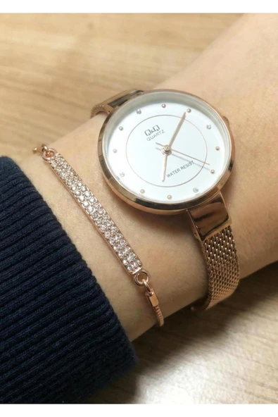 Kadın Rose Gold Metal Kordon Beyaz Kadran Kol Saati Bileklik Hediyeli 2 Yıl Garantili ürün görseli 1