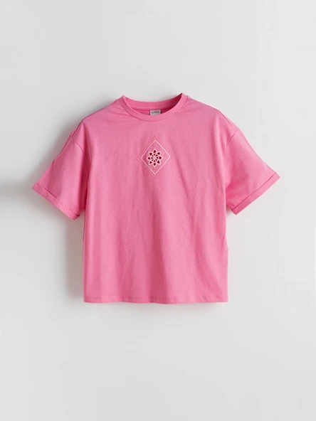 LCW Kids Pembe Bisiklet Yaka Kız Çocuk Tişört ürün görseli 1