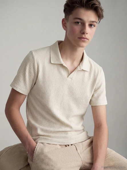 LCW Kids Bej Polo Yaka Dokulu Erkek Çocuk Tişört ürün görseli 1