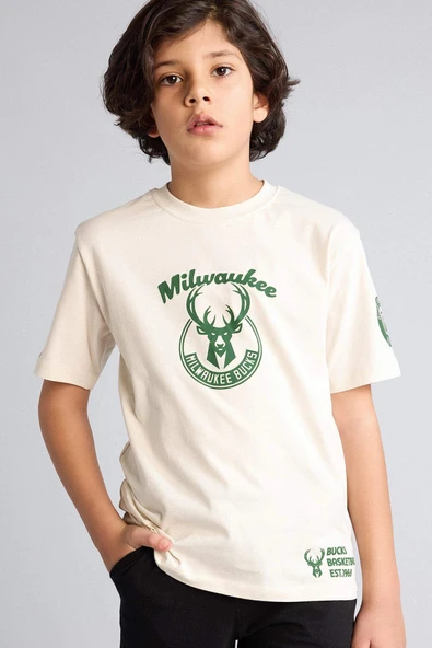 Defacto G7618A8ER117 Ekru NBA Mılwaukee Bucks Tişört Erkek Çocuk ürün görseli 1