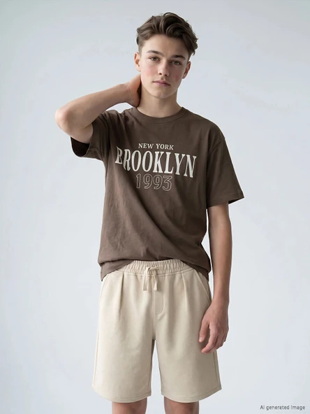 LCW Kids Kahverengi Standart Fit New York Baskılı Erkek Çocuk Tişört ürün görseli 1