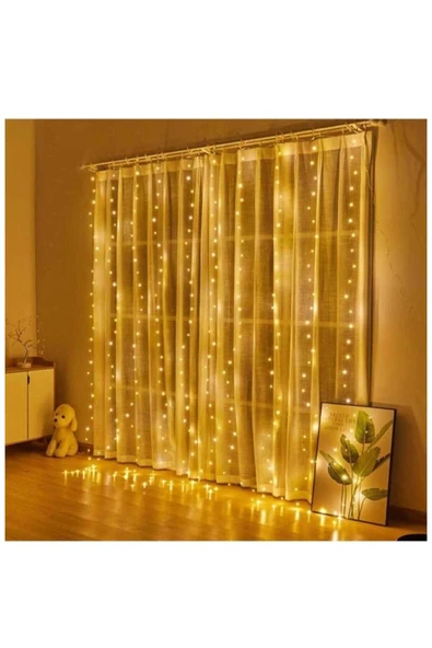 YAPAY ÇİÇEK DERYASI 3x3m 10 Sarkıtlı Uzaktan Kumandalı 300 Ledli 8 Fonk Sarı Perde Led Askı Aparatlı Usb Girişli ürün görseli 1