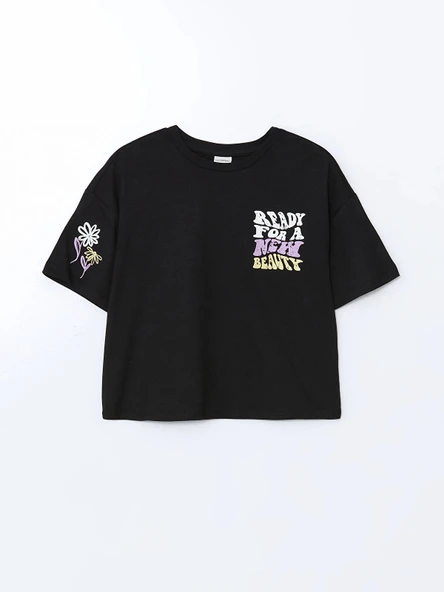 LCW Kids Siyah Bisiklet Yaka Kız Çocuk Tişört ürün görseli 1