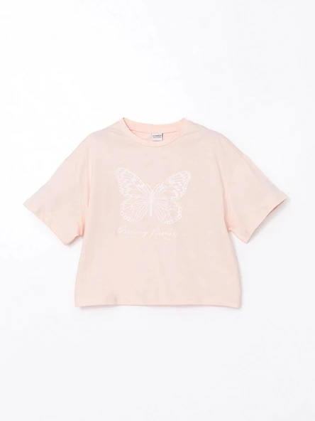 LCW Kids Pembe Bisiklet Yaka Kız Çocuk Tişört ürün görseli 1