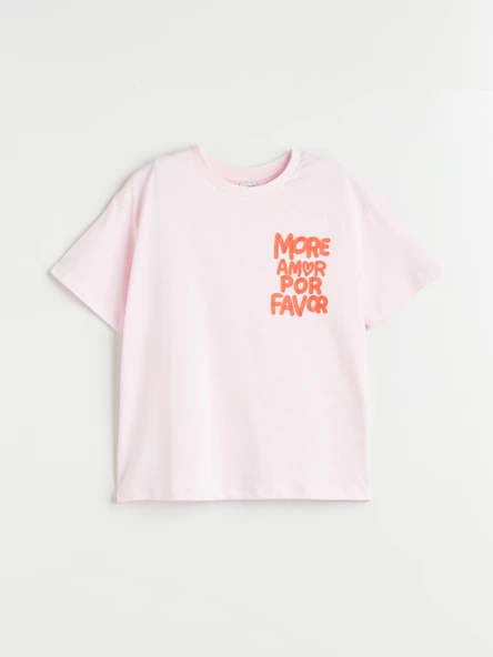 LCW Kids Pembe Bisiklet Yaka Kız Çocuk Tişört ürün görseli 1