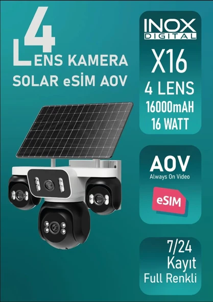 İNOX-X16 4 LENS SOLAR ESİM AOV 7/24 KAYIT FULL RENKLİ ürün görseli 1