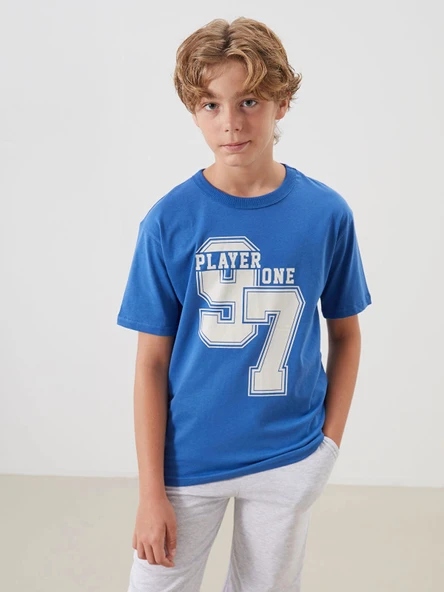 LCW Kids Mavi Bisiklet Yaka Erkek Çocuk Tişört ürün görseli 1