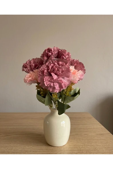 YASİMA 7 kafalı 40 cm Karanfil Gül Kurusu Pembe Renginde Ev Vazo Dekor Ürünü ürün görseli 1