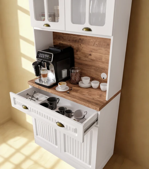 RETRO Mini 93 cm Kahve Köşesi & Çok Amaçlı Mutfak Dolabı ürün görseli 1