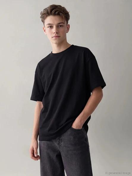 LCW Kids Siyah Bisiklet Yaka Basic Erkek Çocuk Tişört ürün görseli 1