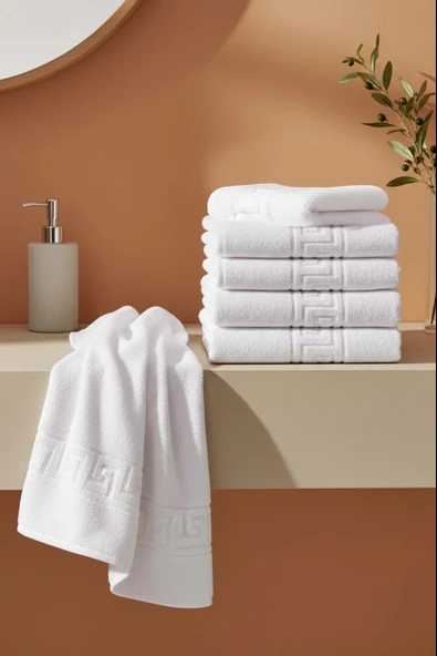 Beyaz Greek 6'lı %100 Pamuklu Havlu Seti 50x90 cm ürün görseli 1