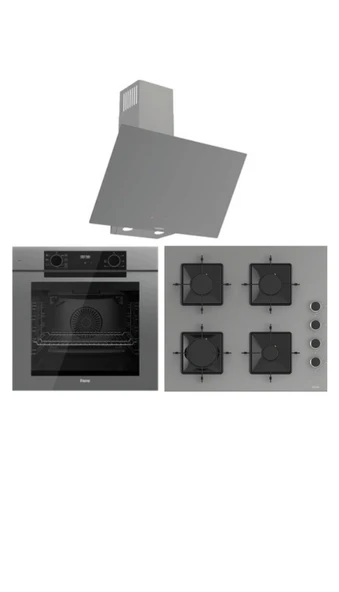 Ferre Fryart Artline QEP63CPR - SS208 - D079-SA 7 Prog. Dijital Turbo Ankastre Set - Gri ürün görseli 1