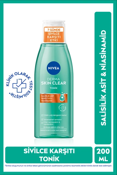 Acne Control Tonic Derma Skin Clear 200ml, Niacinamide, Salicylic Acid, Moisturizer ürün görseli 1
