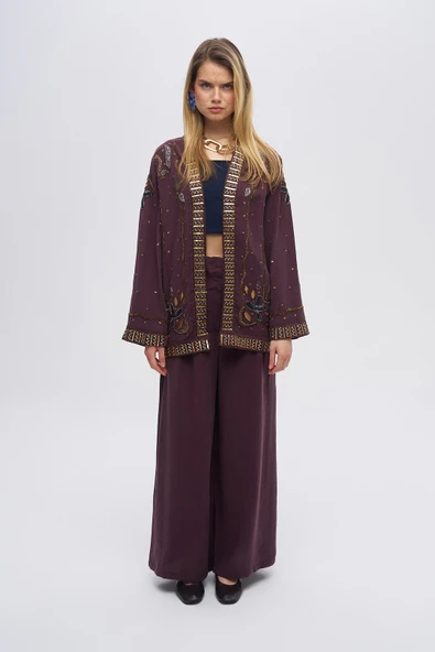 Kadın İşlemeli Ve Pul Detaylı Kimono - Resim 3