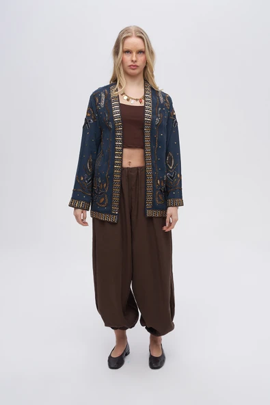 Kadın İşlemeli Ve Pul Detaylı Kimono - Resim 12