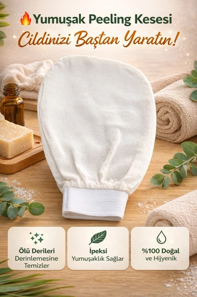İpek Peeling Kesesi 2’li Set – %100 Doğal, Ölü Deri Temizleyici, 1 Alana 1 Bedava ürün görseli 1