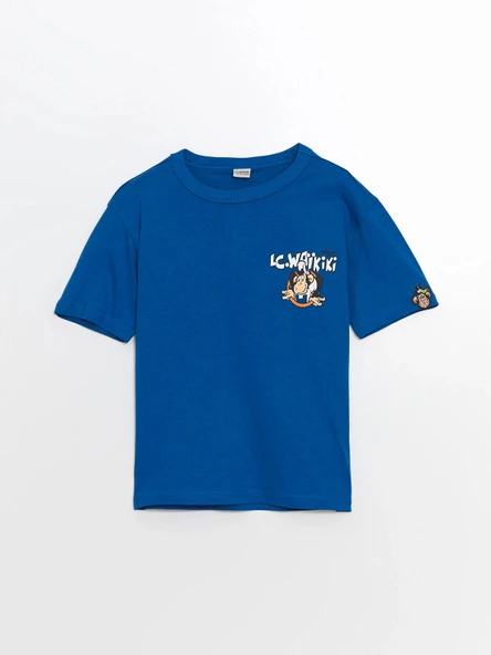 LCW Kids Mavi Bisiklet Yaka Nostaljik Maymun Baskılı Erkek Çocuk Tişört ürün görseli 1