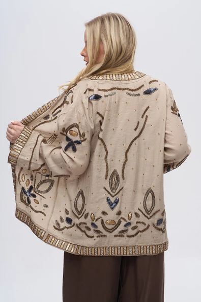 Kadın İşlemeli Ve Pul Detaylı Kimono - Resim 9