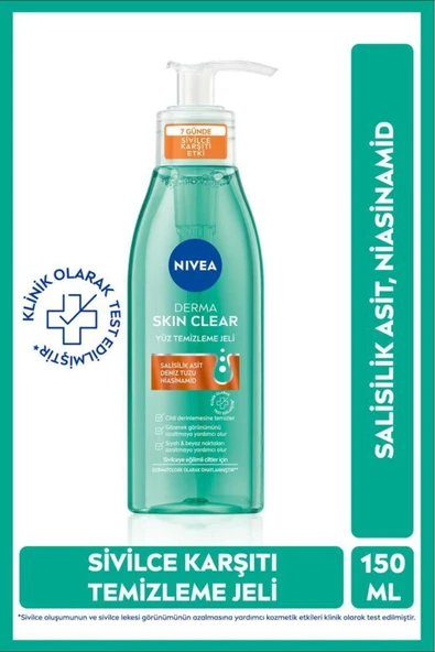 Derma Skin Clear Sivilce Karşıtı Yüz Temizleme Jeli 150ml, Gözenek Arındırıcı, Yağlı ve Karma Cilt ürün görseli 1