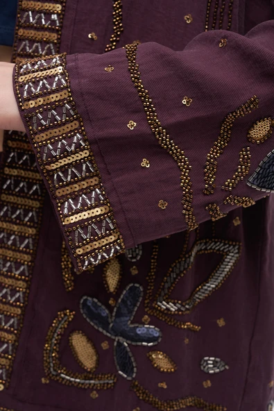 Kadın İşlemeli Ve Pul Detaylı Kimono - Resim 2