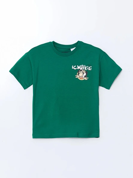 LCW Kids Yeşil Bisiklet Yaka Nostaljik Maymun Baskılı Penye Erkek Çocuk Tişört ürün görseli 1