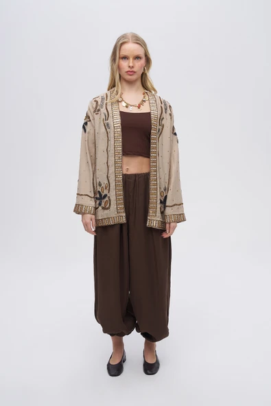 Kadın İşlemeli Ve Pul Detaylı Kimono - Resim 6
