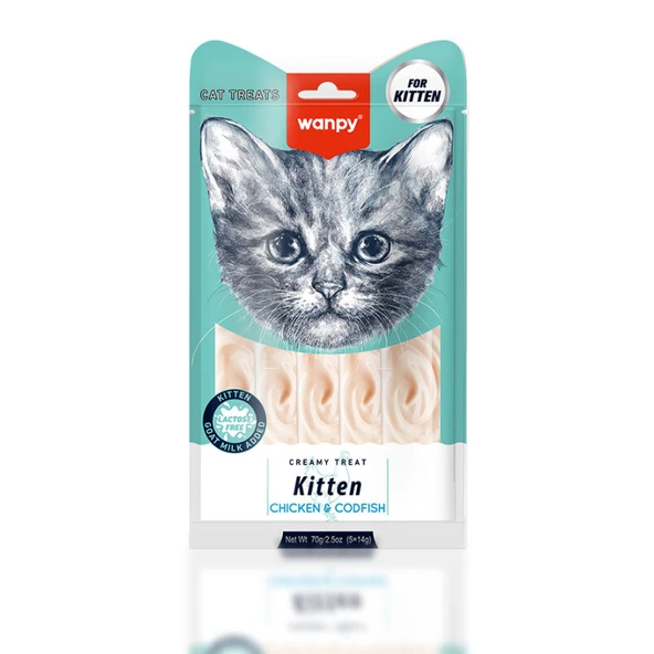 Wanpy Kitten Tavuklu Morina Balıklı Krema Yavru Kedi Ödülü 5x14 Gr ürün görseli 1