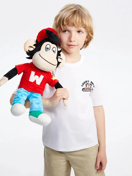LCW Kids Beyaz Bisiklet Yaka Nostaljik Maymun Baskılı Unisex Çocuk Tişört ürün görseli 1