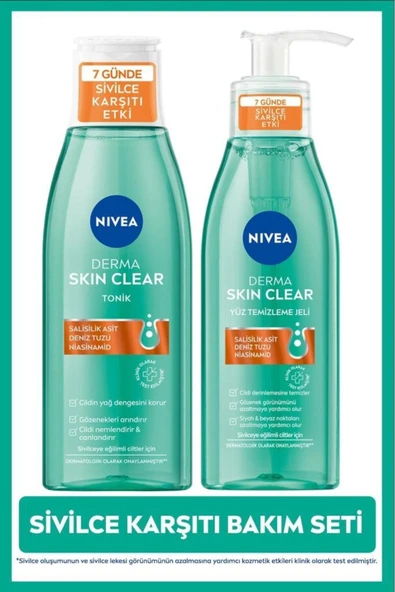 Derma Skin Clear Karşıtı Yüz Temizleme Jeli 150ml ve Nemlendirici Tonik 200ml, Nisaniamid ürün görseli 1
