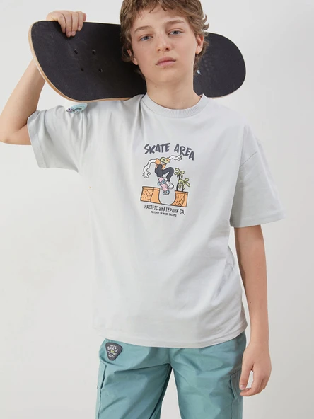 LCW Kids Gri Bisiklet Yaka Erkek Çocuk Tişört ürün görseli 1