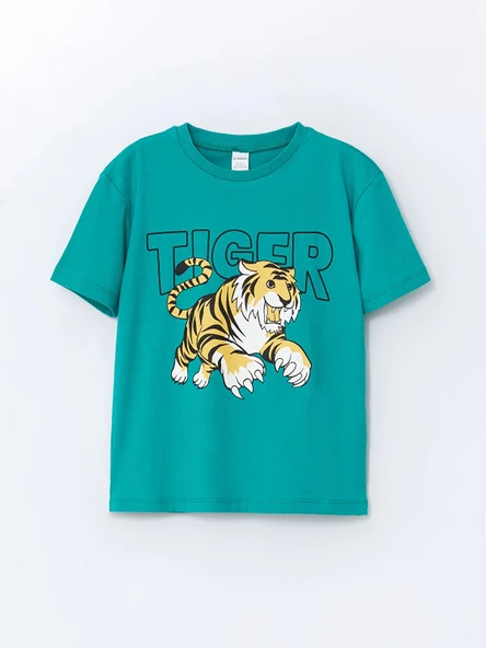 LCW Kids Yeşil Bisiklet Yaka Baskılı Penye Erkek Çocuk Tişört ürün görseli 1