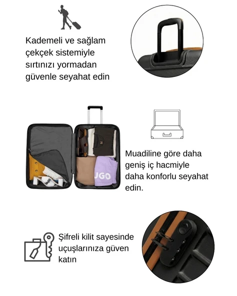 Kabin Boy Valiz + Makyaj Çanta Siyah-Taba 1168 - Resim 9