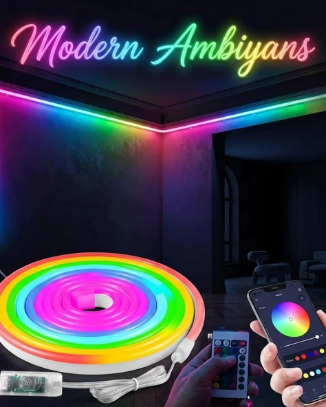 Dekoratif RGB LED Şerit Neon Işık 3 Metre Su Geçirmez Uzaktan Kumandalı Ortam Aydınlatması ürün görseli 1