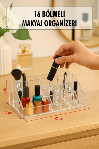 Şeffaf 16 Bölmeli Makyaj Organizeri Düzenleyici 12×22×8 cm ürün görseli 1