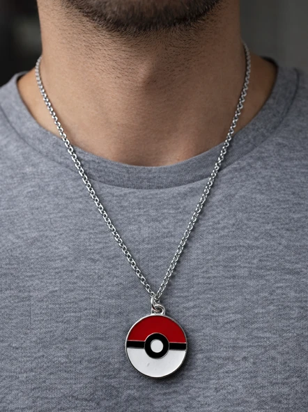 Pokemon Poke Topu Anime Kolye Gümüş Renk 60 cm Zincir Unisex Yetişkin ürün görseli 1