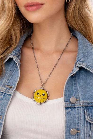 Anime Heart Pirates Desenli Gümüş Renk Zincirli Kolye Unisex Yetişkin ürün görseli 1