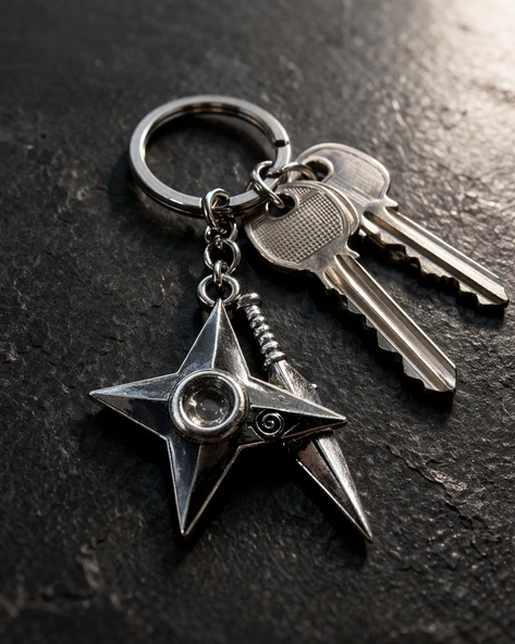 Naruto Şuriken Kunai Desenli Gümüş Renk Anahtarlık Unisex Yetişkin Anime ürün görseli 1