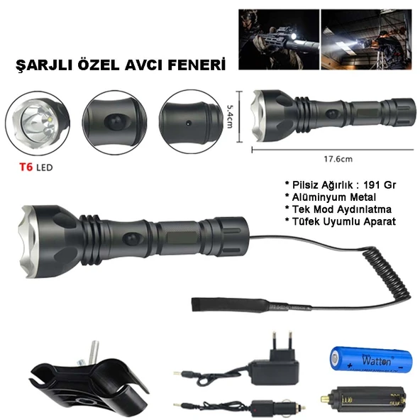 600 Lümen Tx6 Şarjlı Özel Avcı Feneri Wt-253 ürün görseli 1