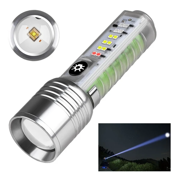 Profesyonel Tg Led Güçlü 8 Modlu Type-c 1000 Lümen Polis Çakarlı Şarjlı El Feneri ürün görseli 1