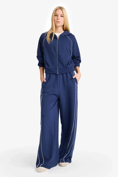 Defacto F9618AXNV241 Lacivert Coool Beli Lastikli Wide Leg Eşofman Altı ürün görseli 1