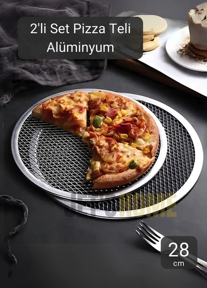 2li Set Pizza Tepsisi Alüminyum Pizza Teli Lahmacun Tepsisi 28 Cm ürün görseli 1