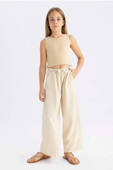 Defacto C0273 Bej Kız Çocuk Wide Leg Geniş Paça Pantolon ürün görseli 1