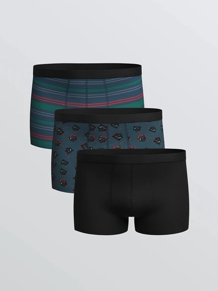 LC WAIKIKI Lacivert Standart Kalıp Pamuklu Esnek Erkek Boxer 3'lü ürün görseli 1